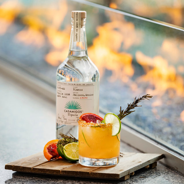 The popular Laguna Canyon Fire margarita cocktail next to the outdoor fire pit