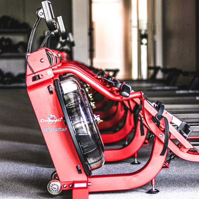 Water rower equipment inside the Formula3 boutique fitness studio