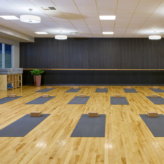 Yoga studio set with mats and blocks for class