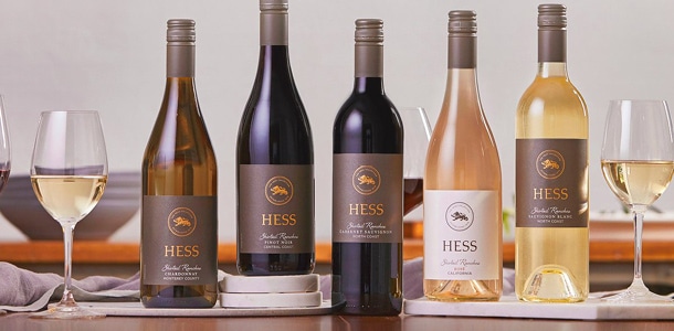 A selection of different wine bottles from Hess Winery