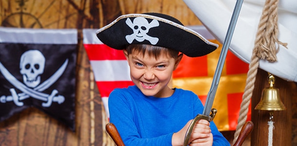 A 5-year-old boy dressed like a pirate