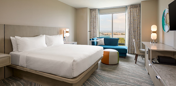 a view of a king hotel room using the Holiday Hotel Friends & Family Rate